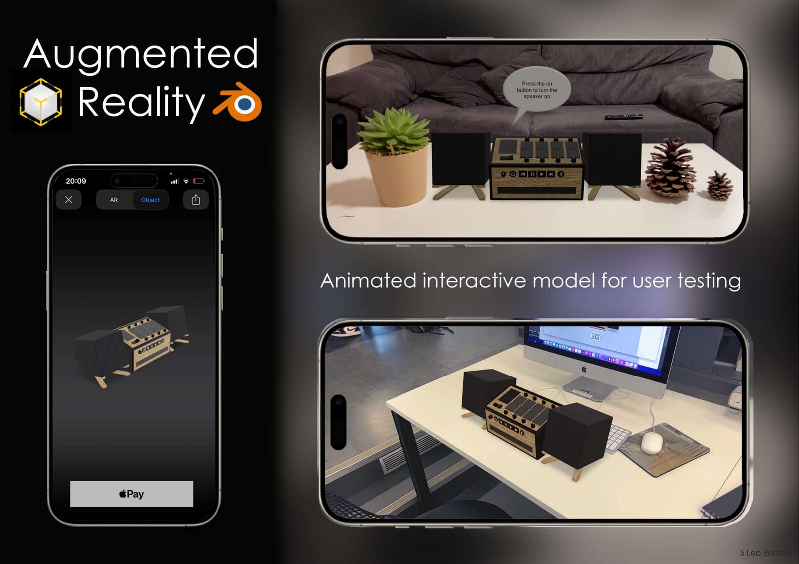 The model placed in a room on a phone, for user testing