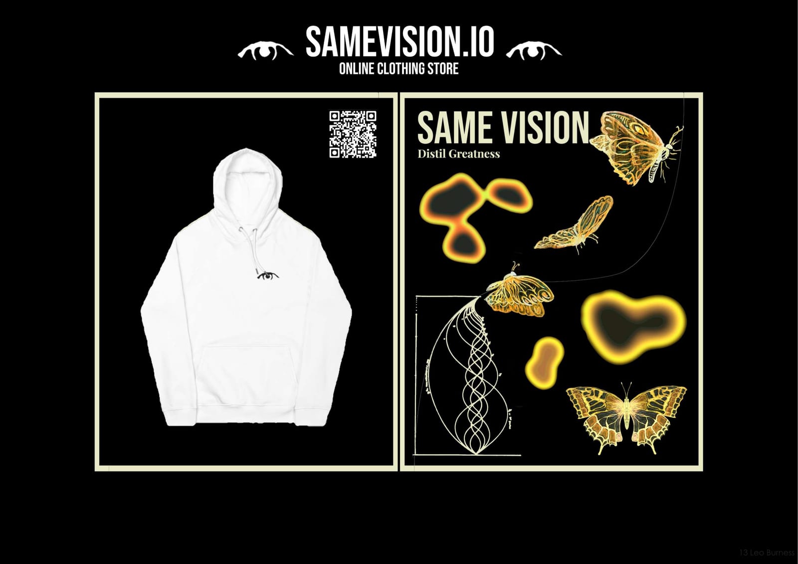 Same Vision: the eye mark, an embroidered hoodie and the butterfly graphic